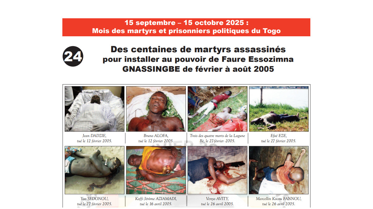 24 – Des centaines de martyrs assassinés à l’installation au pouvoir de Faure GNASSINGBE de février à août 2005