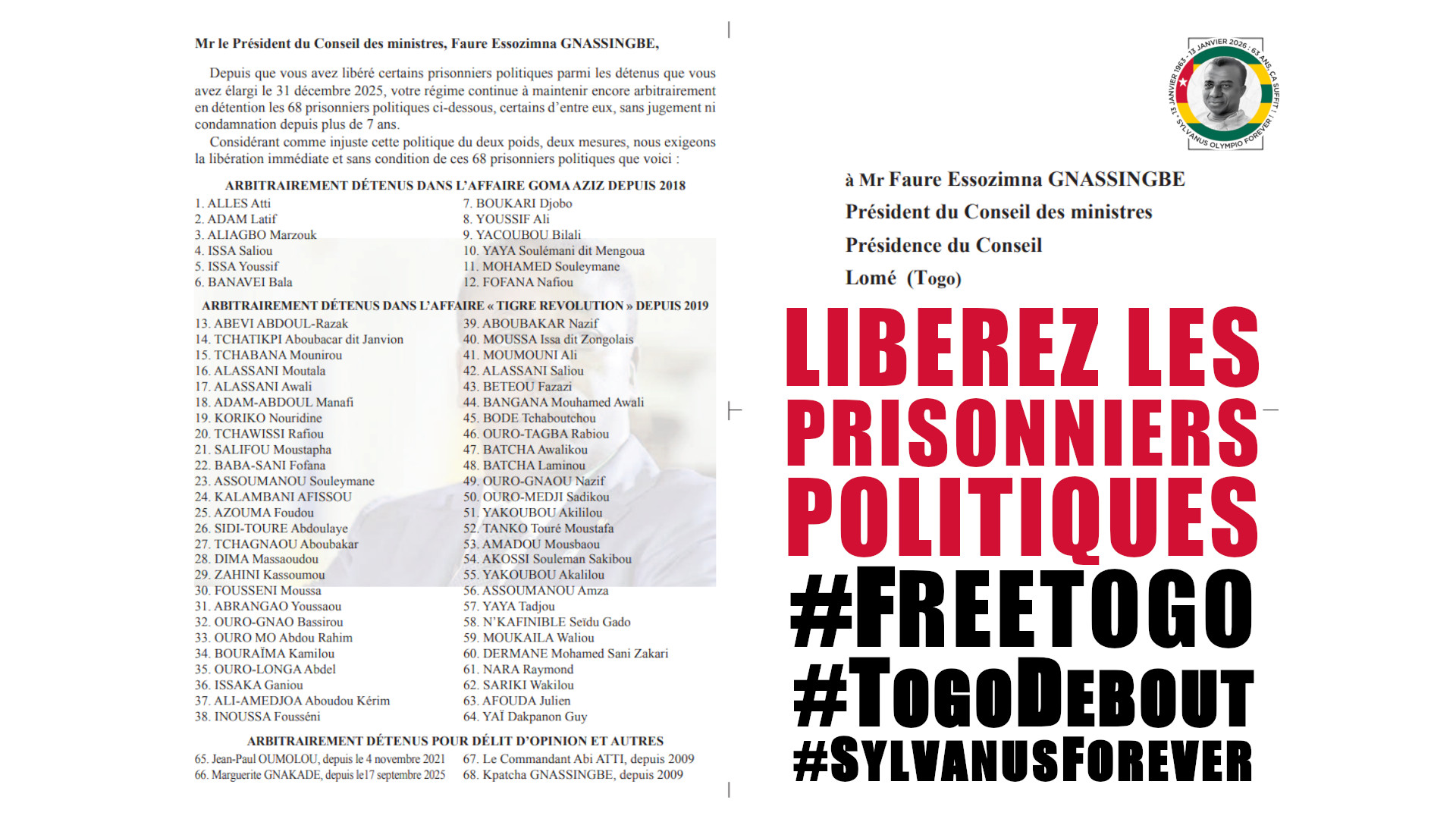 #FreeTogo Libérez les prisonniers politiques!